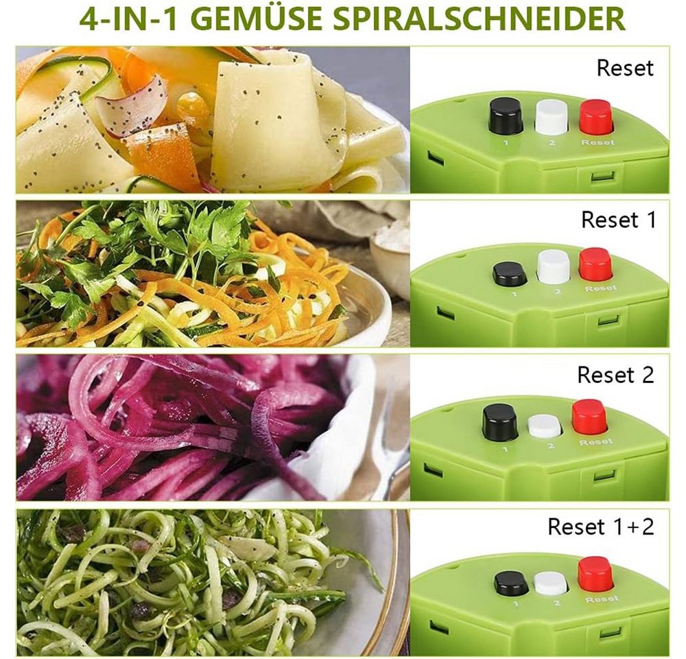 PFCTART Gemüseschneider Spiralschneider 4 in 1 Gemüseschneider, Hand Spiralschneider Gemüse, 0 W, 4 Schnittmodi, kompakt & einfach zu reinigen Bild 2