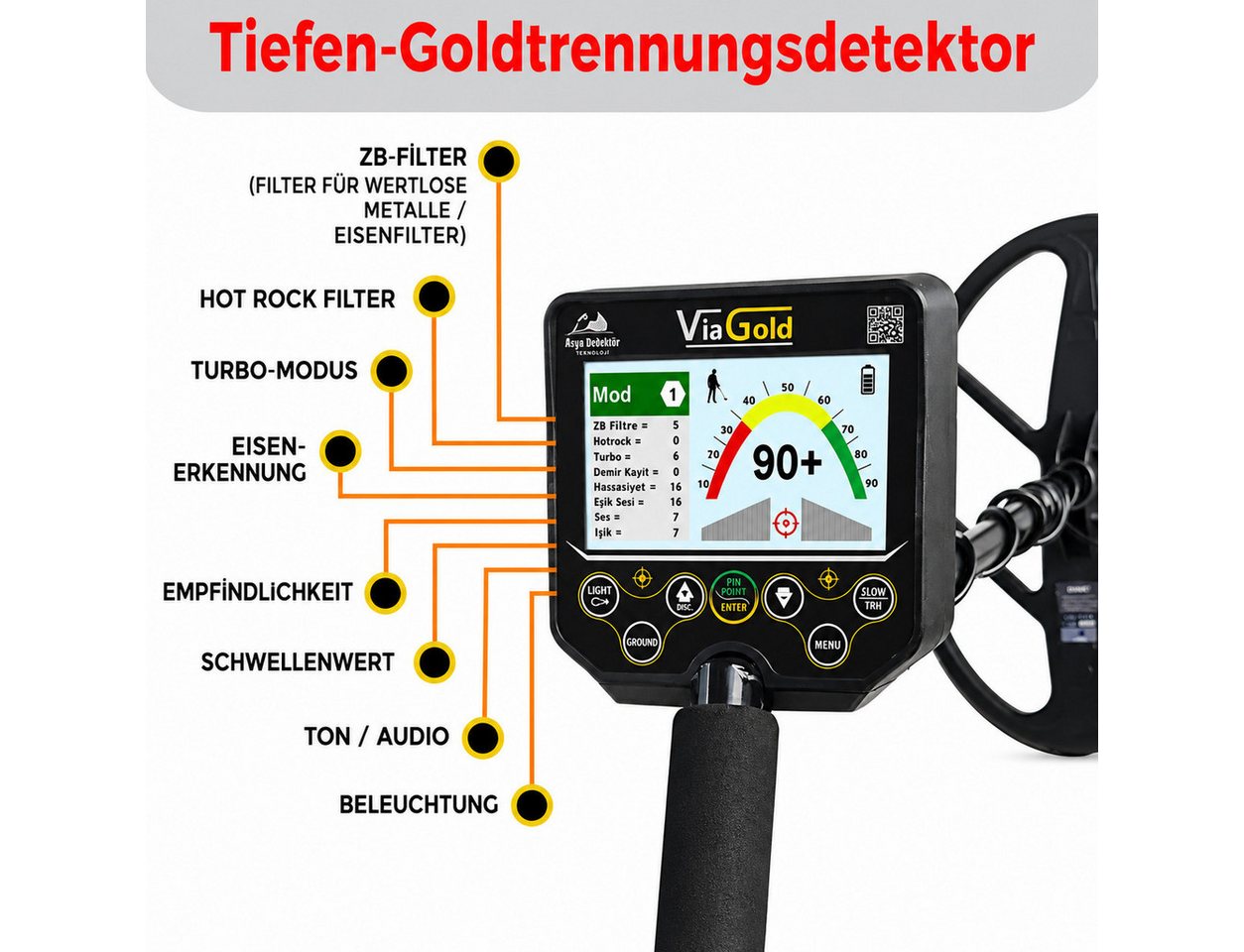 ASYA Dedektör Metalldetektor Metalldetektor-2in1 Tiefensuchgerät,2D-Live-Grafik/Metallerkennung, 2D-Live-Grafik, Gold- & Metallerkennung, Tiefen- & Schnellsuche Bild 2