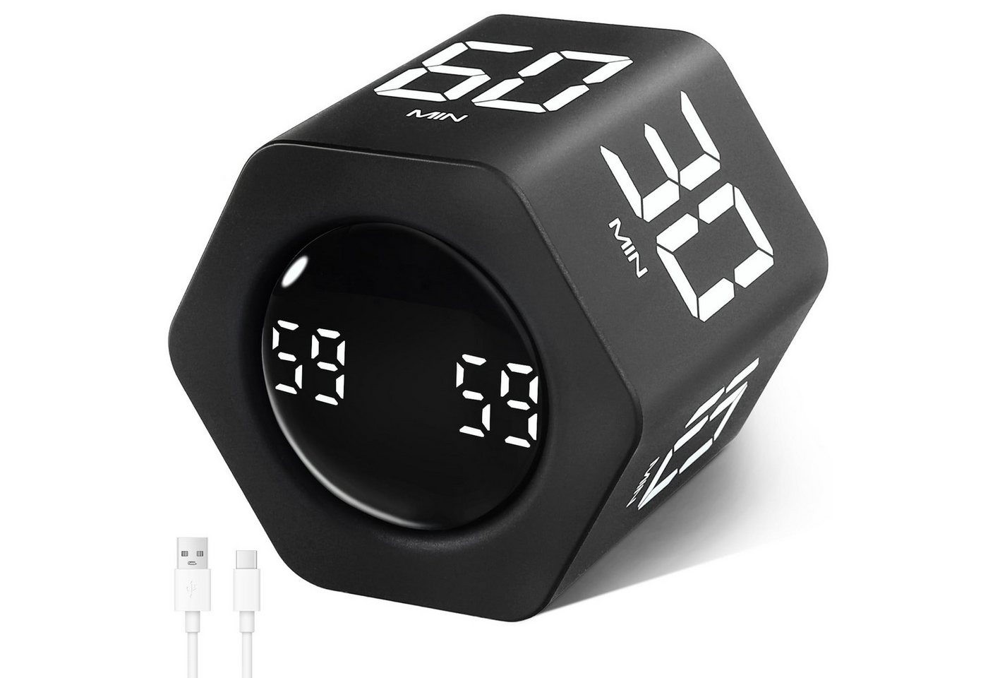 AIBISTAR Küchentimer Timer-Würfel,Intervall-Timer,1/5/10/30/60 min,Vibration Gravitationssensor – Flip to Start,3 Alarmmodi,USB-C