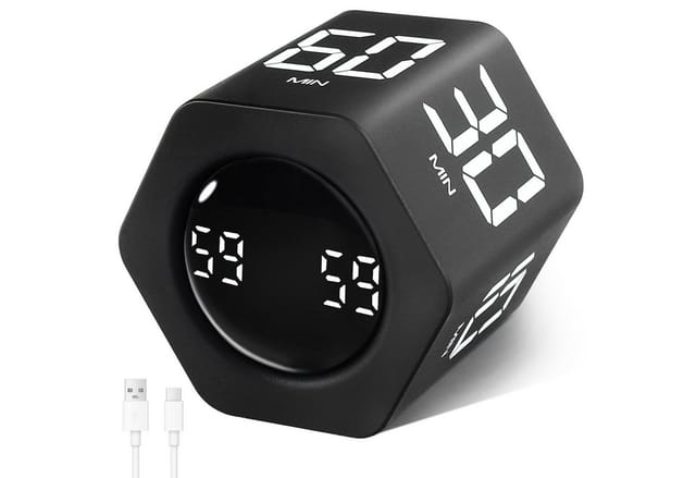 AIBISTAR Küchentimer Timer-Würfel,Intervall-Timer,1/5/10/30/60 min,Vibration Gravitationssensor – Flip to Start,3 Alarmmodi,USB-C