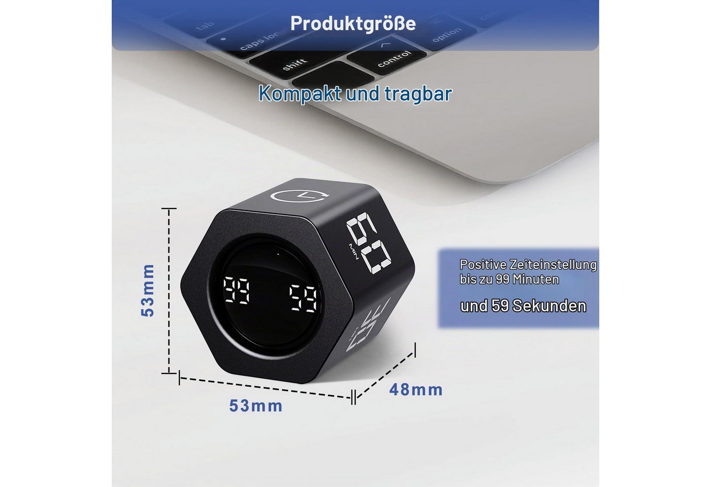 AIBISTAR Küchentimer Timer-Würfel,Intervall-Timer,1/5/10/30/60 min,Vibration Gravitationssensor – Flip to Start,3 Alarmmodi,USB-C Bild 4