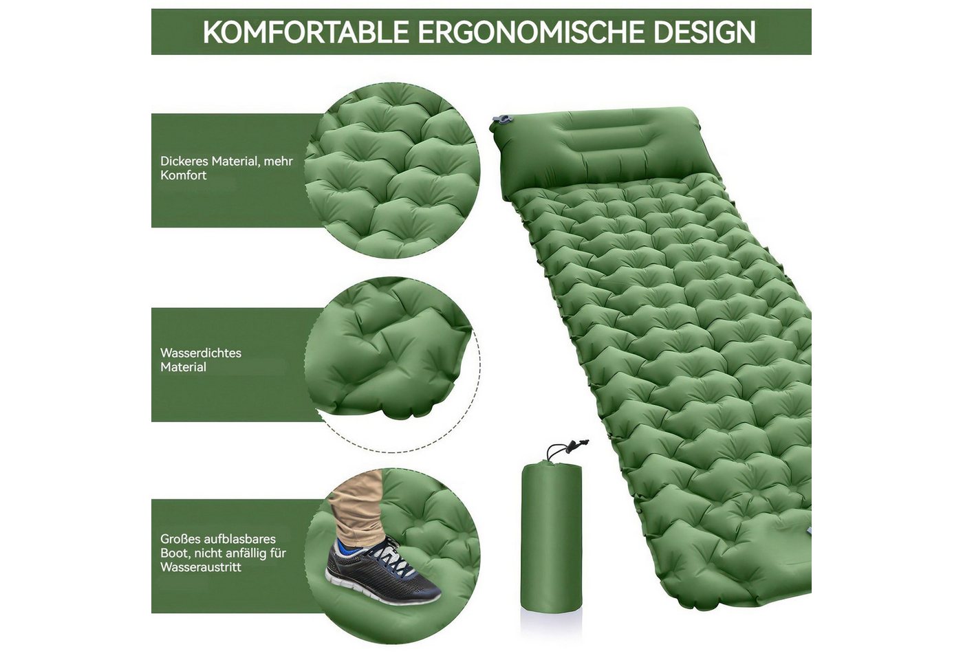 LEMLIT Isomatte Isomatte Selbstaufblasend mit kopfkissen Outdoor campingmatte, (1er Set, 1-tlg., 193*68*8cm), Camping Luftmatratze mit Kissen & Fußpumpe Bild 2