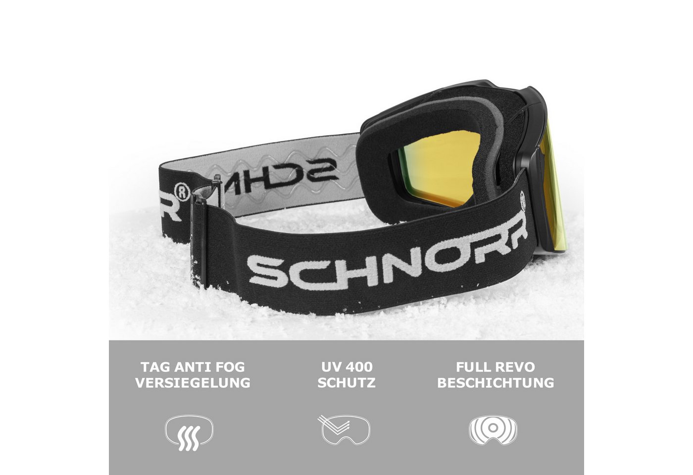 SCHNORR Sportbrille Schnorr Skibrille Edge Gold (S2), Full REVO, Anti-Fog, UV400, (1-St), Full REVO-Beschichtung Gold (S2)