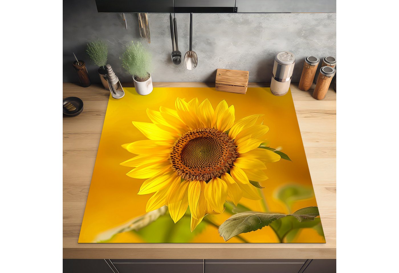 MuchoWow Herd-Abdeckplatte Sonnenblume - Blume - Gelb, Vinyl, (1 tlg), Cerankochfeld Abdeckung, Herd Abdeckplatten Vinyl, 58x59 cm
