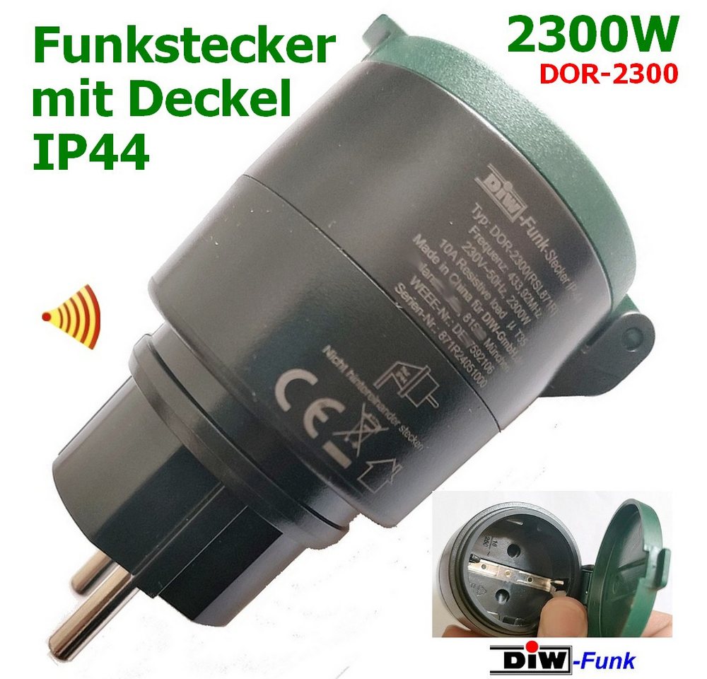 DIW-Funk Bewegungsmelder PD-543 DIW-FUNK Bewegungsmelder IP44 mit Outdoor-Funkstecker DOR-2300, (Funk-Bewegungsmelder IP44, DIW-44, Funk-Outdoorstecker IP44, DOR-2300), IP44, Funk Bild 2