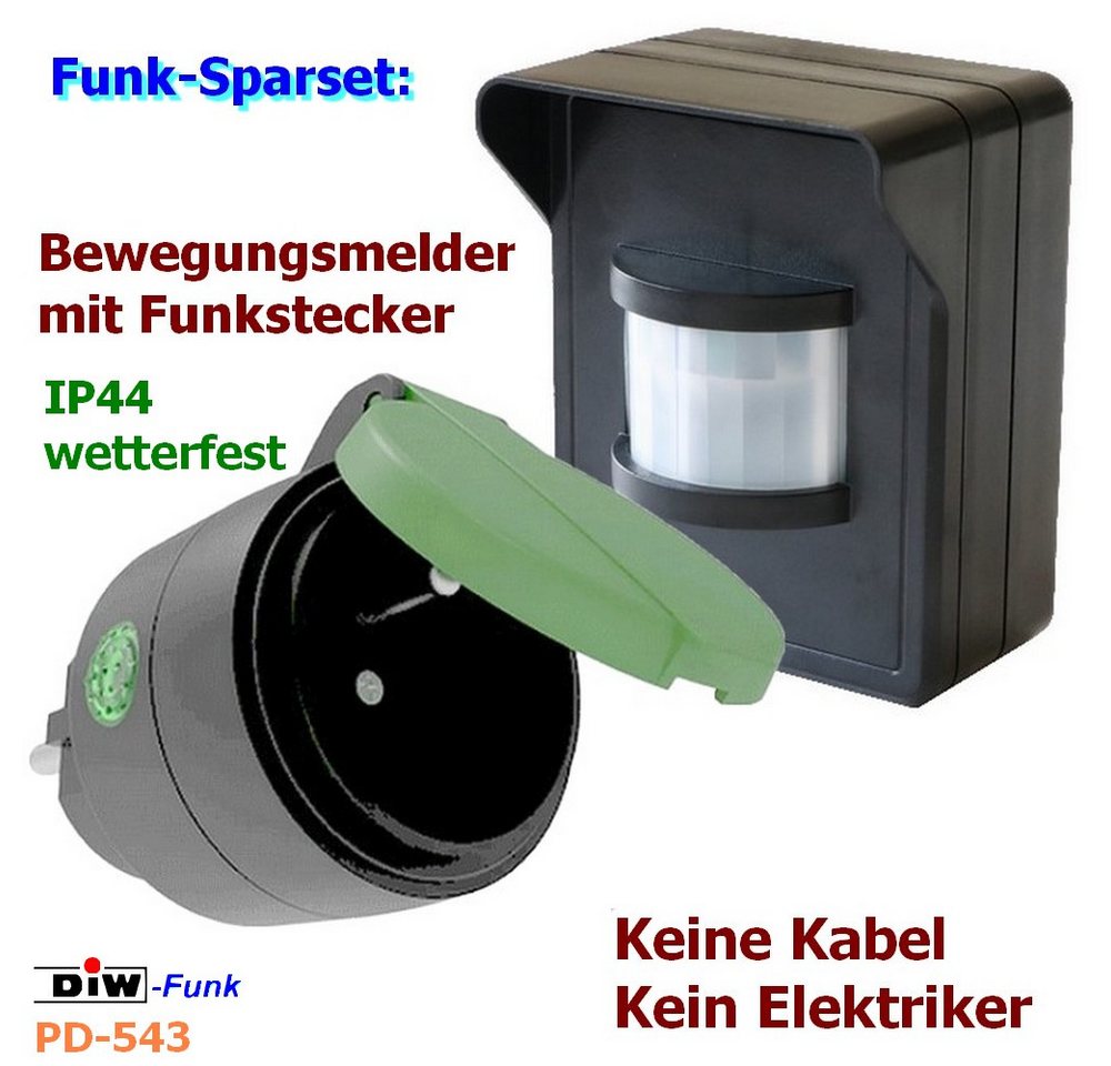 DIW-Funk Bewegungsmelder PD-543 DIW-FUNK Bewegungsmelder IP44 mit Outdoor-Funkstecker DOR-2300, (Funk-Bewegungsmelder IP44, DIW-44, Funk-Outdoorstecker IP44, DOR-2300), IP44, Funk Bild 4