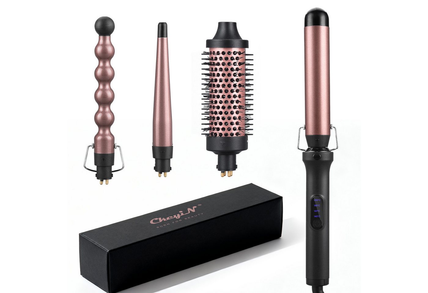 CkeyiN Lockenstab 4-in-1 Lockenstab Set Multistyler mit 32mm,25mm Perlen-Lockenaufsatz, Turmalin-Keramik-Beschichtung, mit 13‑25mm konischer Lockenaufsatz, 38mm Rundbürsten‑Stylingaufsatz