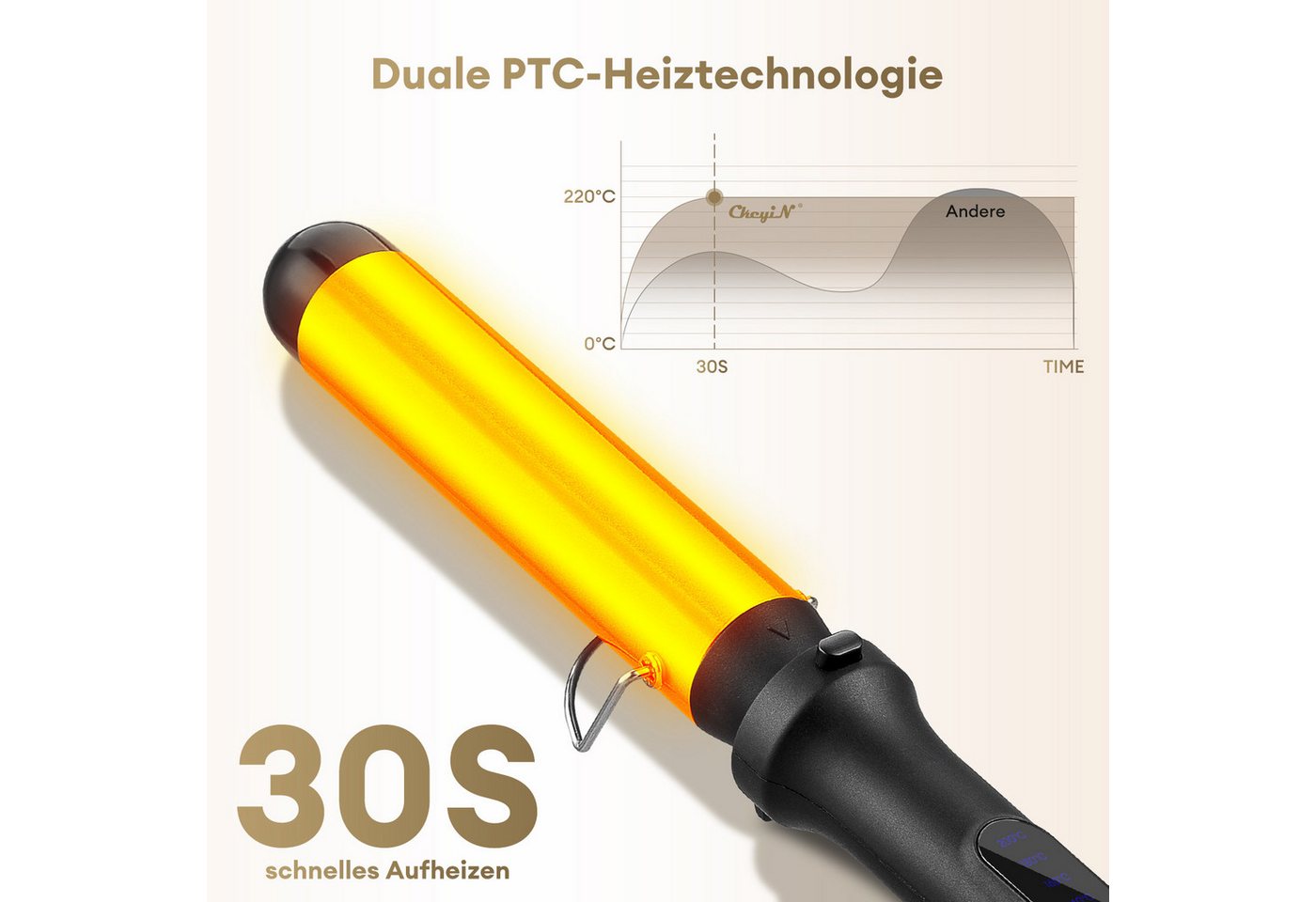 CkeyiN Lockenstab 4-in-1 Lockenstab Set Multistyler mit 32mm,25mm Perlen-Lockenaufsatz, Turmalin-Keramik-Beschichtung, mit 13‑25mm konischer Lockenaufsatz, 38mm Rundbürsten‑Stylingaufsatz Bild 4