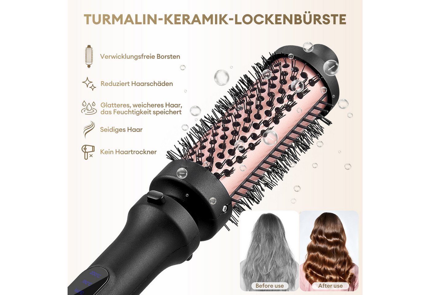 CkeyiN Lockenstab 4-in-1 Lockenstab Set Multistyler mit 32mm,25mm Perlen-Lockenaufsatz, Turmalin-Keramik-Beschichtung, mit 13‑25mm konischer Lockenaufsatz, 38mm Rundbürsten‑Stylingaufsatz Bild 5