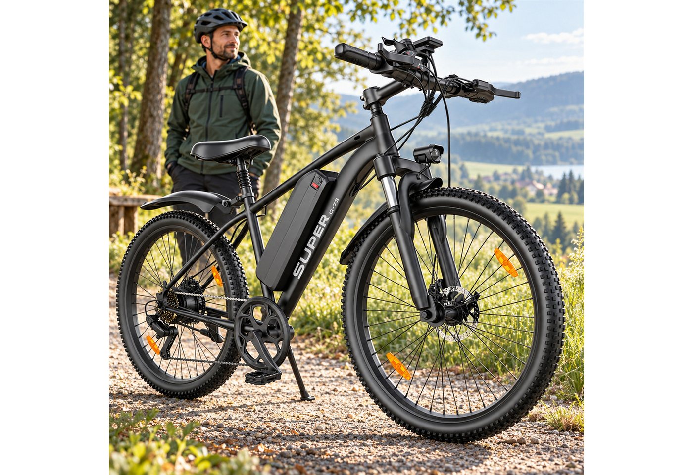 Vankel E-Bike Herren Damen E-Mountainbike 26 Zoll 250W 624Wh 80km Shimano 7-Gang, Kettenschaltung, Heckmotor, 624 Wh, 25 km/h 160mm Scheibenbremsen LED-Scheinwerfer Federgabel 23 kg Bild 2