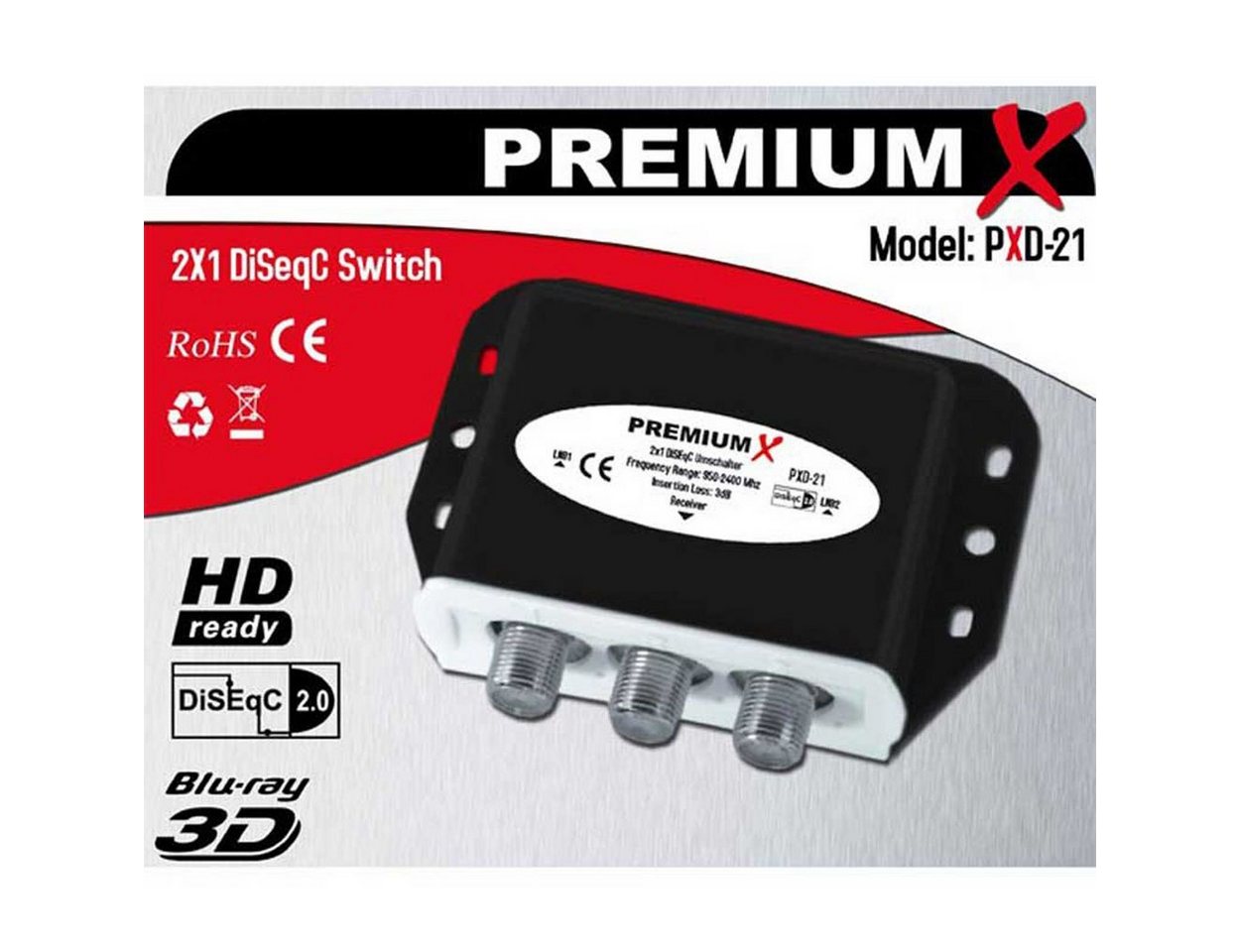 PremiumX SAT-Multischalter 4x DiSEqC Schalter 2/1 2.0 SAT Umschalter 2zu1 Switch 2-1 DVB-S DVB-S2 Bild 2