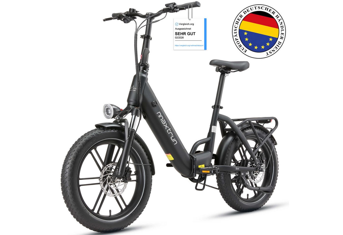 Vankel E-Bike Herren u. Damen E-Faltrad 20 Zoll 250W 691Wh 100km Fatbike Shimano, Kettenschaltung, Heckmotor, 691 Wh, Hydraulische Scheibenbremse Drehmomentsensor Federgabel 30,5 kg Bild 2