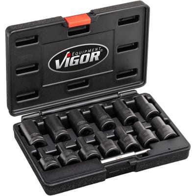 VIGOR Spiralnutenausdreher-Einsatz Satz ∙ V2404N ∙ 1/2 Zoll (12,5 mm) Vierkant hohl ∙ Außen Schraubenausdreher Profil