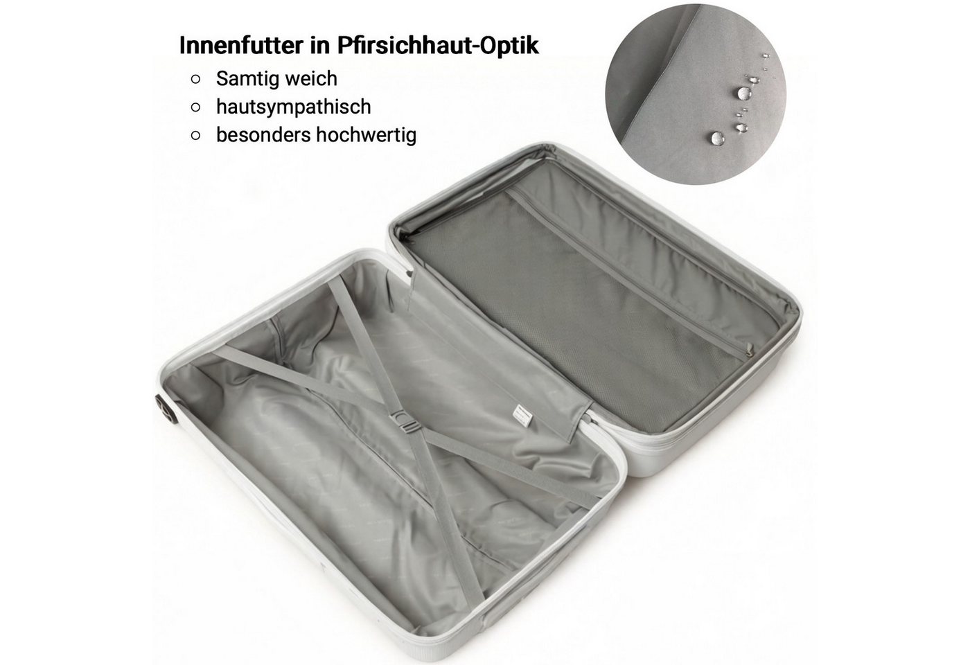 NEWCOM Hartschalen-Trolley Reisekoffer Erweiterbar, Hartschale Koffer mit TSA-Schloss, PP, 4 Rollen, 3-tlg. Koffer Set, Weiß, ultraleicht & robust für den Familienurlaub Bild 2