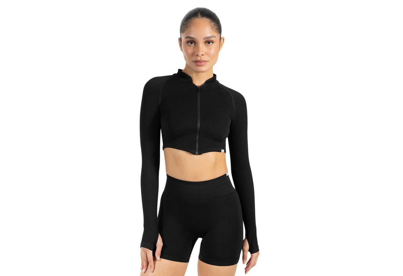 Smilodox Trainingsjacke Harly, Seamless Cropped Sportjacke, Reißverschluss & Daumenlöchern mit Stehkragen, Sport, Warm-up, Freizeit, Layering, Yoga, Training