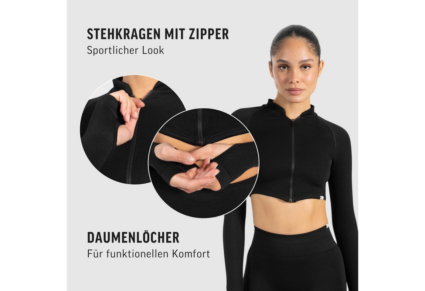 Smilodox Trainingsjacke Harly, Seamless Cropped Sportjacke, Reißverschluss & Daumenlöchern mit Stehkragen, Sport, Warm-up, Freizeit, Layering, Yoga, Training Bild 2