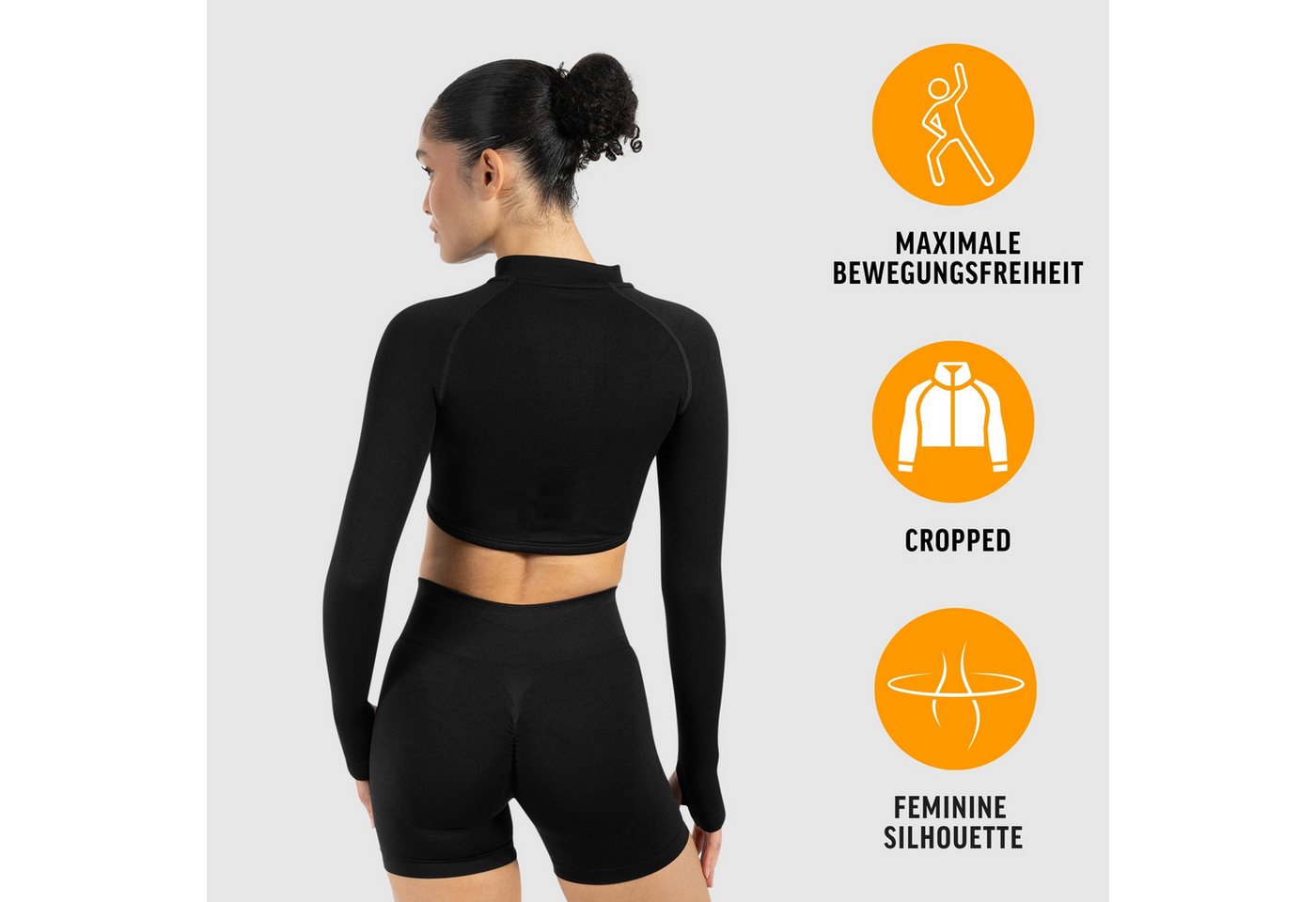 Smilodox Trainingsjacke Harly, Seamless Cropped Sportjacke, Reißverschluss & Daumenlöchern mit Stehkragen, Sport, Warm-up, Freizeit, Layering, Yoga, Training Bild 3