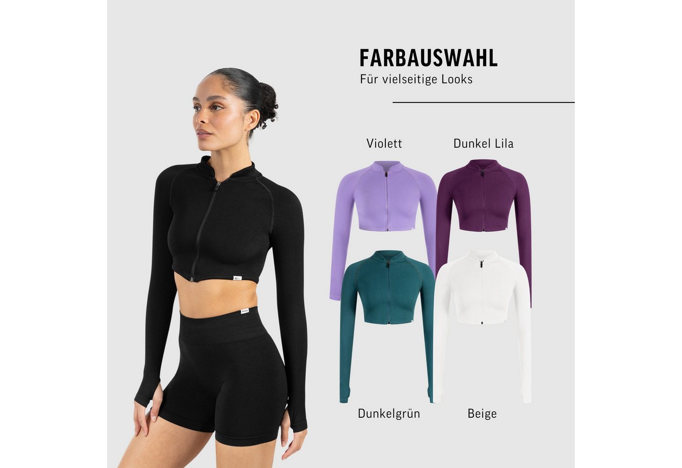 Smilodox Trainingsjacke Harly, Seamless Cropped Sportjacke, Reißverschluss & Daumenlöchern mit Stehkragen, Sport, Warm-up, Freizeit, Layering, Yoga, Training Bild 5