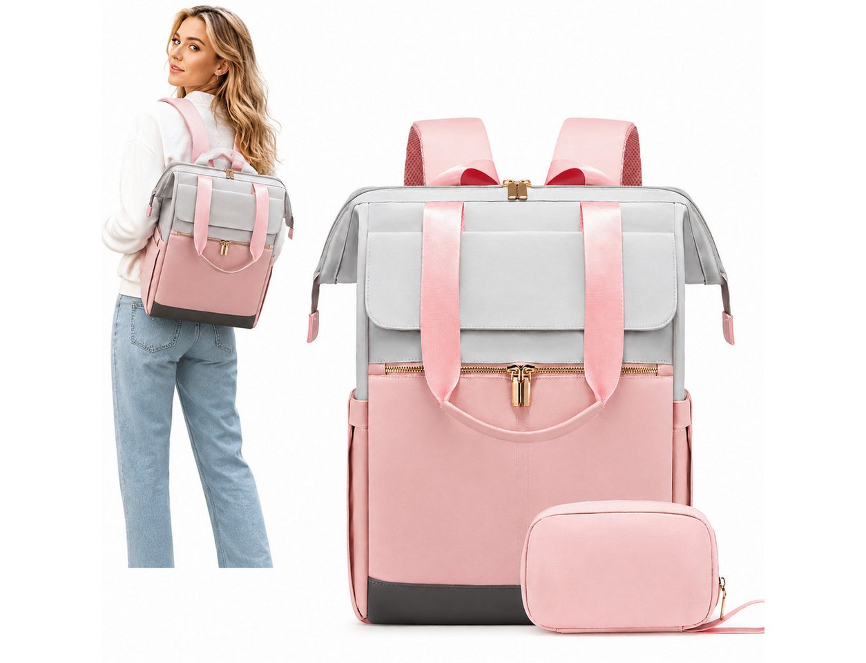 Fyrove Rucksack Reiserucksack mit Laptopfach 15,6 Zoll, TSA Handgepäck Rucksack (Eleganter Damen Laptop Rucksack mit separater Tasche, großes Fassungsvermögen, praktische Organisation), und wasserabweisendes Material für Alltag, Büro und Reisen Bild 3