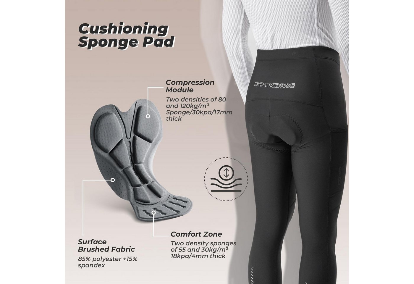 ROCKBROS Fahrradhose Lang Fahrradhose Herren Thermo 3D Polster doppellagige Polsterung, elastisch, winddicht Bild 3