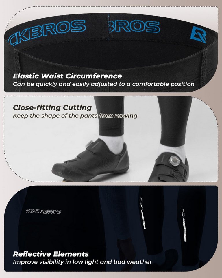ROCKBROS Fahrradhose Lang Fahrradhose Herren Thermo 3D Polster doppellagige Polsterung, elastisch, winddicht Bild 4