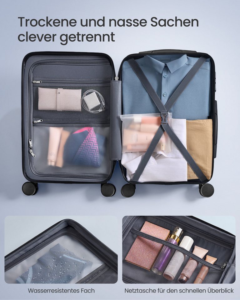 SONGMICS Hartschalen-Trolley Kofferset, 360° Rollen, robuster Reisekoffer, Bordcase, ABS, 55 cm, mit TSA-Schloss, M, Reisekoffer, Hartschalenkoffer, Koffergurt Bild 5