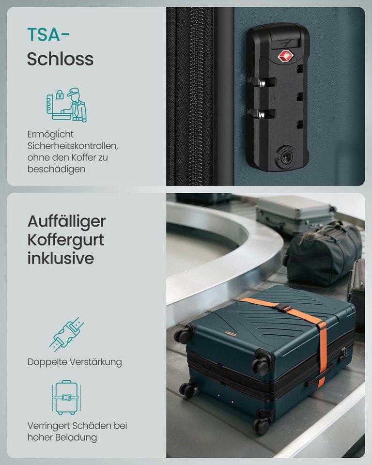 SONGMICS Hartschalen-Trolley Kofferset, 360° Rollen, robuster Reisekoffer, Bordcase, ABS, 75 cm, TSA-Schloss, Zahlenschloss, Koffergurt, erweiterbar, groß Bild 3