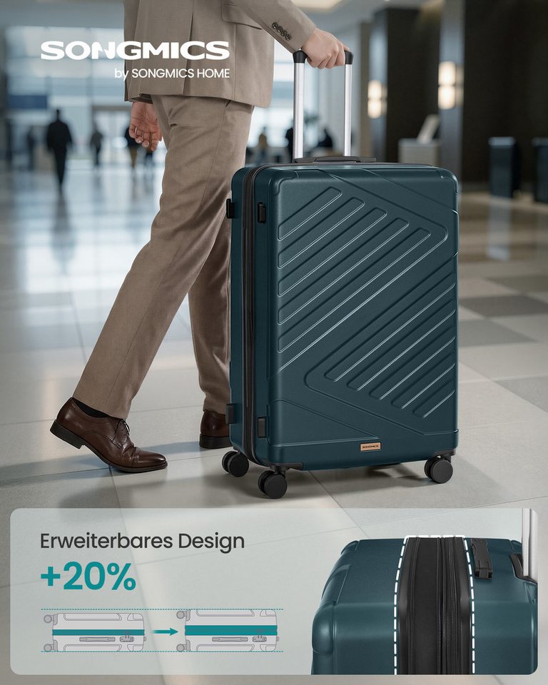 SONGMICS Hartschalen-Trolley Kofferset, 360° Rollen, robuster Reisekoffer, Bordcase, ABS, 75 cm, TSA-Schloss, Zahlenschloss, Koffergurt, erweiterbar, groß Bild 5