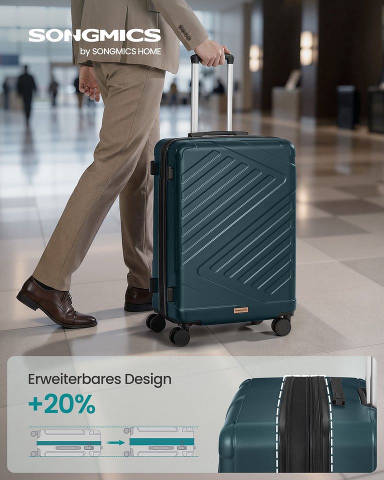 SONGMICS Hartschalen-Trolley Kofferset, 360° Rollen, robuster Reisekoffer, Bordcase, ABS, 65 cm,TSA-Schloss, Zahlenschloss, Koffergurt, erweiterbar, mittel Bild 3