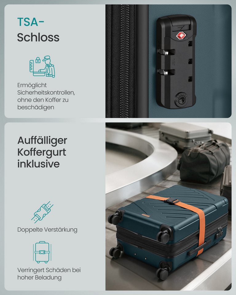 SONGMICS Hartschalen-Trolley Kofferset, 360° Rollen, robuster Reisekoffer, Bordcase, ABS, 65 cm,TSA-Schloss, Zahlenschloss, Koffergurt, erweiterbar, mittel Bild 4