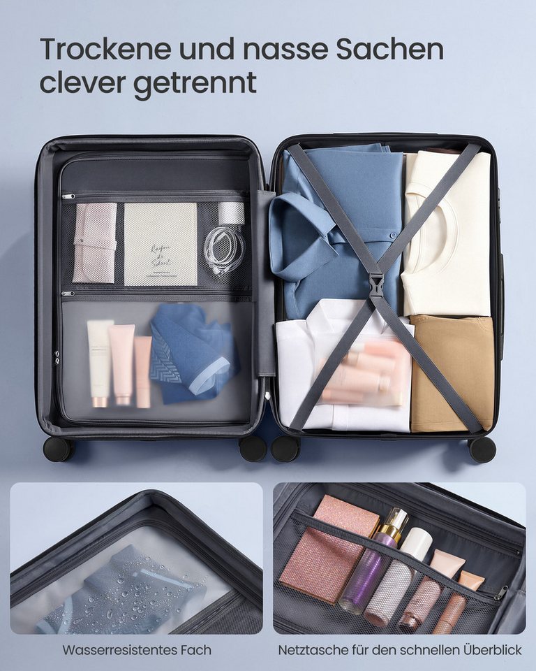 SONGMICS Hartschalen-Trolley Kofferset, 360° Rollen, robuster Reisekoffer, Bordcase, ABS, 65 cm, mit TSA-Schloss, L, Reisekoffer, Hartschalenkoffer, Koffergurt