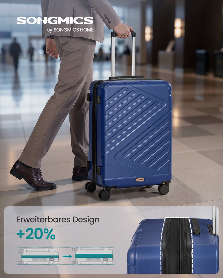 SONGMICS Hartschalen-Trolley Kofferset, 360° Rollen, robuster Reisekoffer, Bordcase, ABS, 65 cm, mit TSA-Schloss, L, Reisekoffer, Hartschalenkoffer, Koffergurt Bild 3