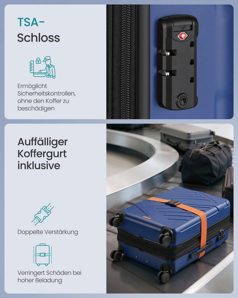 SONGMICS Hartschalen-Trolley Kofferset, 360° Rollen, robuster Reisekoffer, Bordcase, ABS, 65 cm, mit TSA-Schloss, L, Reisekoffer, Hartschalenkoffer, Koffergurt Bild 5