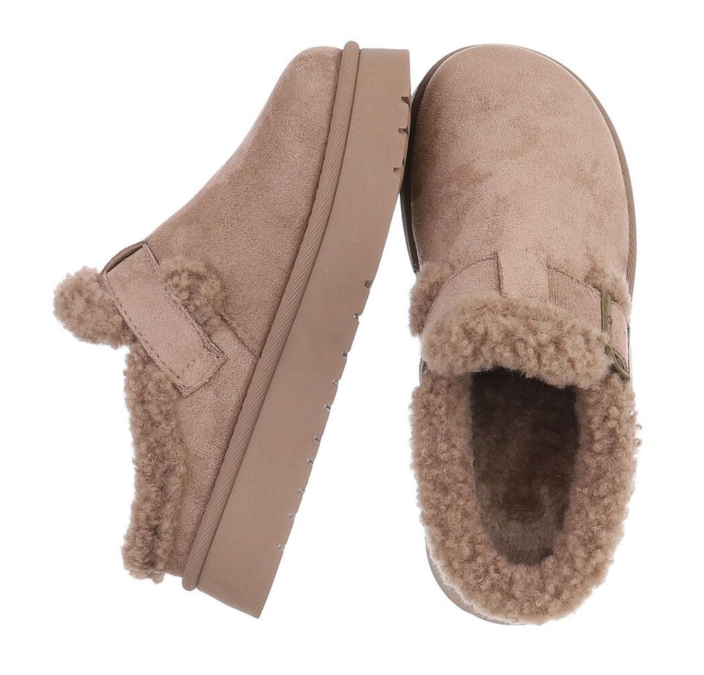 Ital-Design Damen Clog mit Fellfutter und Plateau-Sohle Snowboots (92392352) Flach Plateaustiefeletten in Hellbraun