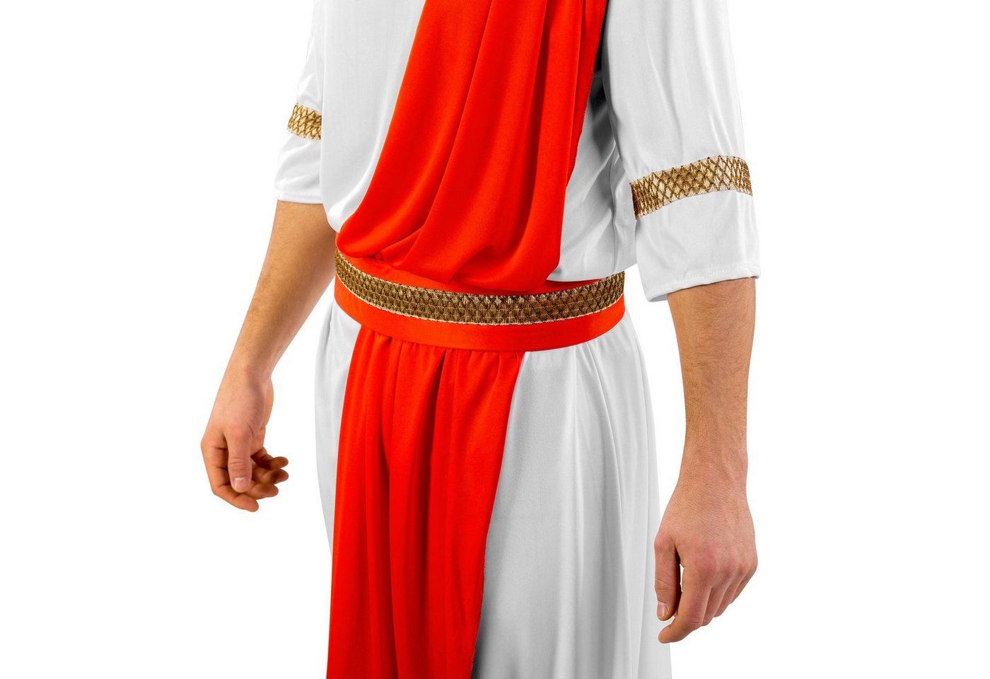 dressforfun Kostüm Römischer Feldherr, auch Legionär, in weiß, Gr. S, Ärmeln und Saum, Goldene Bordüren am Kragen, Roter Taillengürtel mit goldener Bordüre