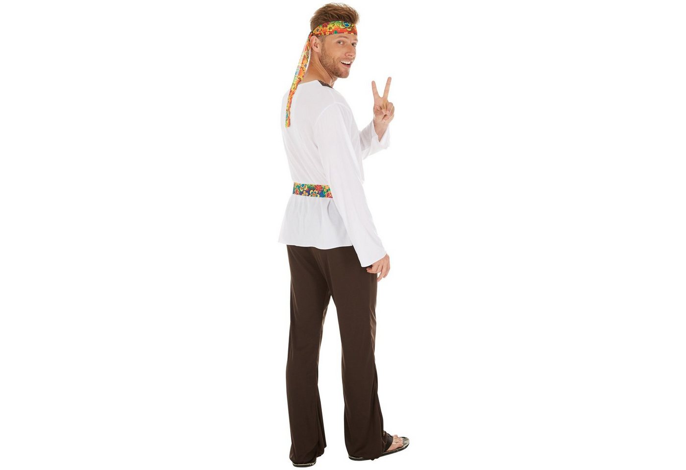 dressforfun Hippie-Kostüm Blumenkind/Friedensfreund, in braun/weiß, Gr. XL, Inkl. Haarband, Jersey-Elastik-Langarmshirt, Schlaghose mit Gummizug, Bindegürtel Bild 2