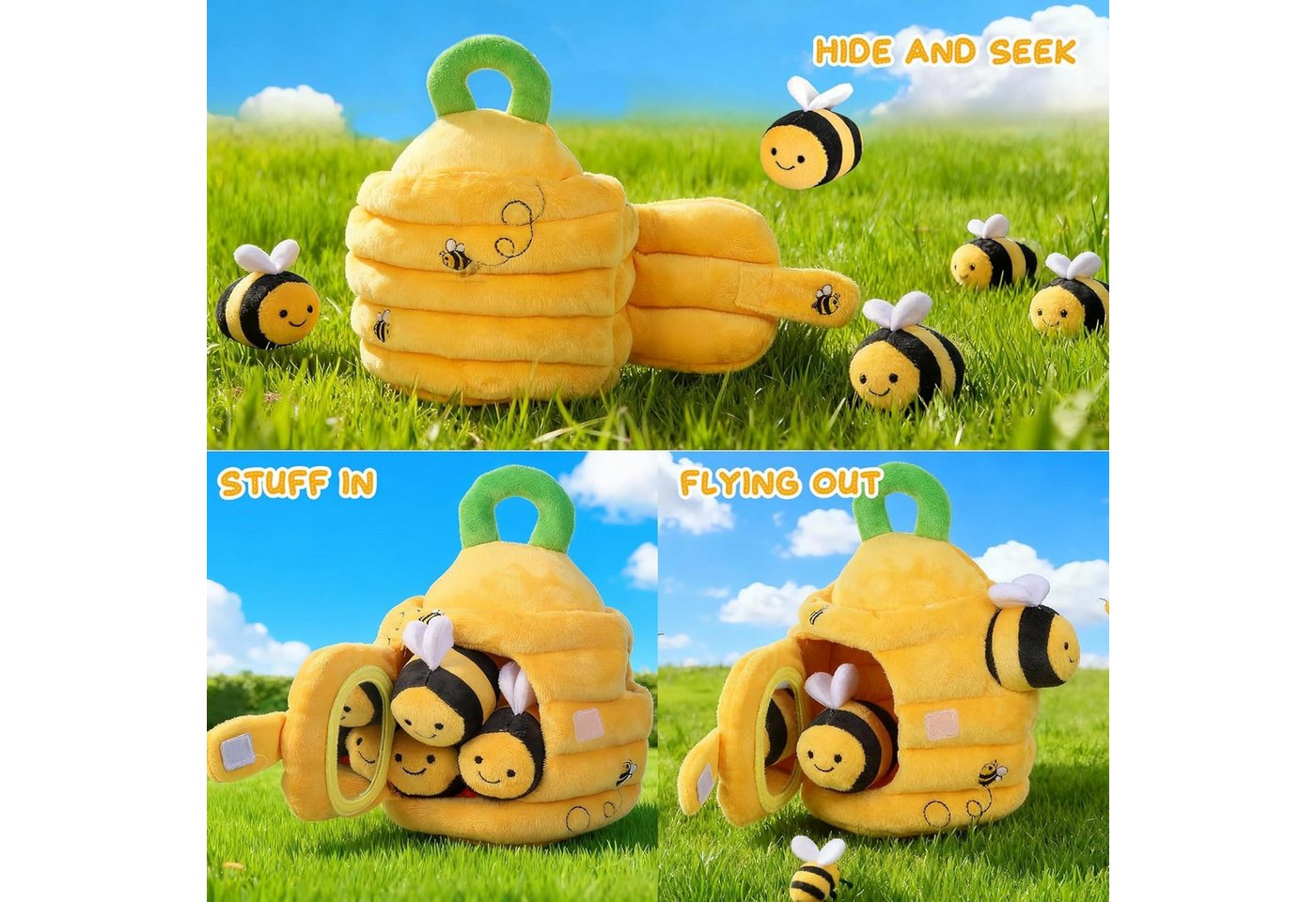 FELIXLEO Kinderrucksack Weiches Bienenstock Baby Spielzeug 5 Sensorik Bienen Montessori (4-tlg)