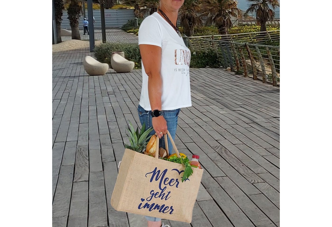 Domelo Einkaufsshopper Jute Einkaufskorb, Vegan Einkaufstasche, Korbtasche, Shopping bag, verstärkter Boden, wasserabweisende Innenbeschichtung Bild 4