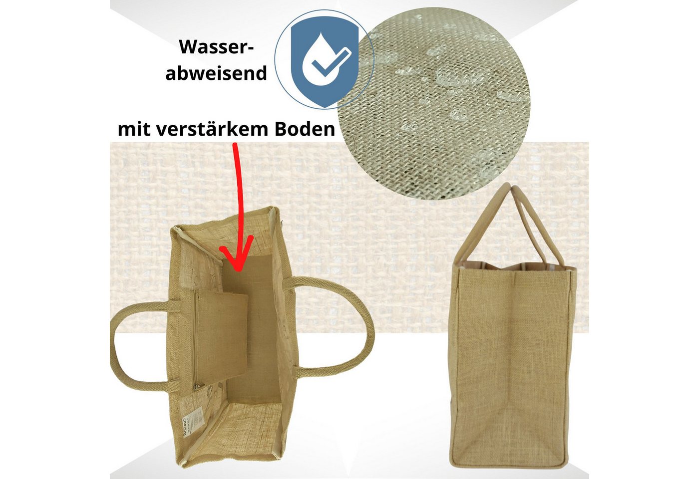 Domelo Einkaufsshopper Jute Einkaufskorb, Vegan Einkaufstasche, Korbtasche, Shopping bag, verstärkter Boden, wasserabweisende Innenbeschichtung Bild 5
