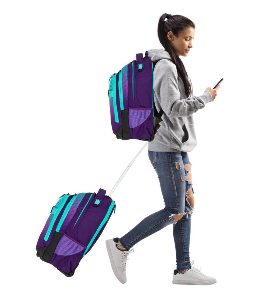 ELEPHANT Schulrucksack Trolley Schultrolley Trolly Rucksack Laptoptrolley Schule Kinder (3 Teile Set, Rucksacktrolley + Federmäppchen + Laptophülle), Schultasche Räder Trolleyrucksack mit Laptop Sleeve Mäppchen Box +tml Bild 3