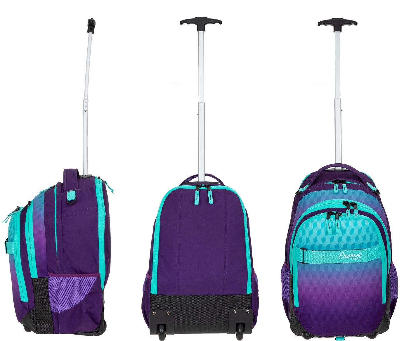 ELEPHANT Schulrucksack Trolley Schultrolley Trolly Rucksack Laptoptrolley Schule Kinder (3 Teile Set, Rucksacktrolley + Federmäppchen + Laptophülle), Schultasche Räder Trolleyrucksack mit Laptop Sleeve Mäppchen Box +tml Bild 4