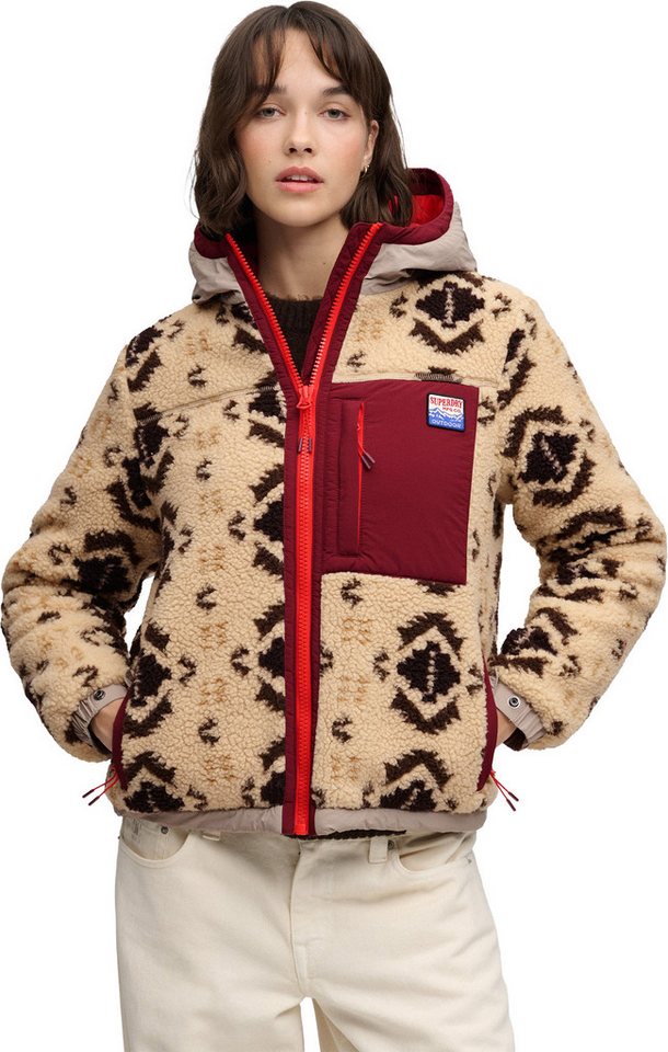 Superdry Motorradjacke Sherpa Jacquard Fleece Damen Hybridjacke