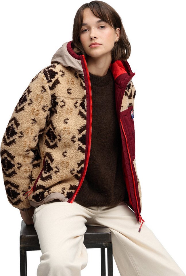 Superdry Motorradjacke Sherpa Jacquard Fleece Damen Hybridjacke Bild 2