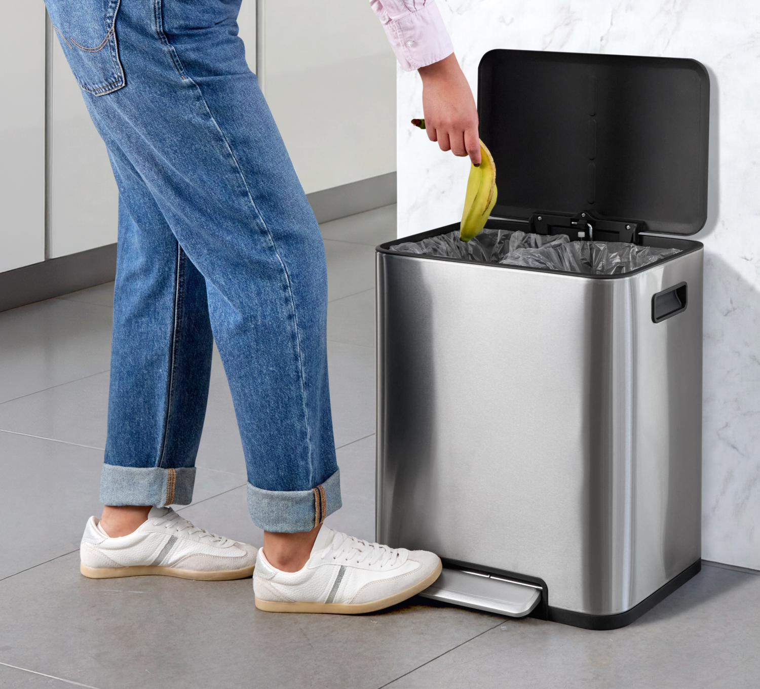 W5 Abfalleimer, Edelstahl mit Mülltrennsystem, 2 x 15 l (Silber) Bild 2