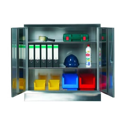 Edelstahlschrank Inox, mit 2 Einlegeböden, B 1000, T 400, H 1050 mm