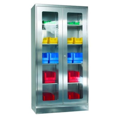 Edelstahl-Vitrinenschrank Inox, mit 4 Einlegeböden, B 1000, T 400, H 1950 mm