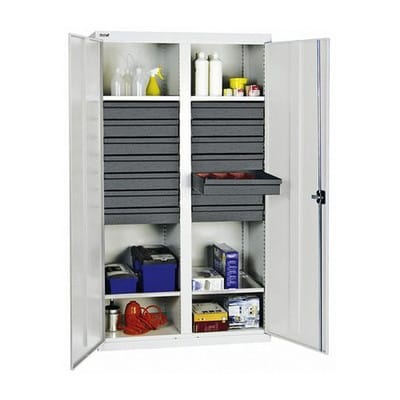 Werkzeug- u. Materialschrank Professional 3000, mit 14 Schubladen, 4 Wannenböden, grau, B 1000 mm