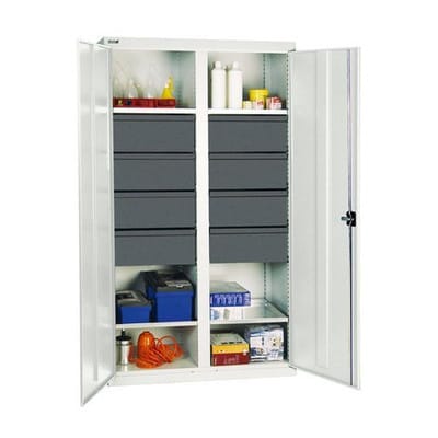 Werkzeug- u. Materialschrank Professional 3000, mit 8 Schubladen, 4 Wannenböden, grau, B 1000 mm