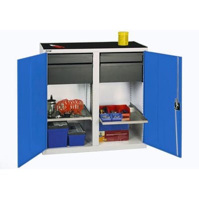 Werkzeug- u. Materialschrank Professional 3000, m. 4 Schubladen, 2 Wannenböden, grau/blau, B 1000 mm