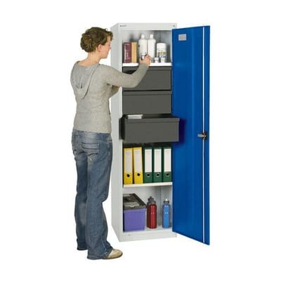 Werkzeug- u. Materialschrank Professional 3000, mit 3 Schubladen, 3 Wannenböden, grau/blau, B 500 mm